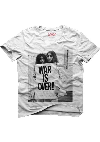John Lennon&Yoko Ono War Is Over Beyaz Erkek T-Shirt