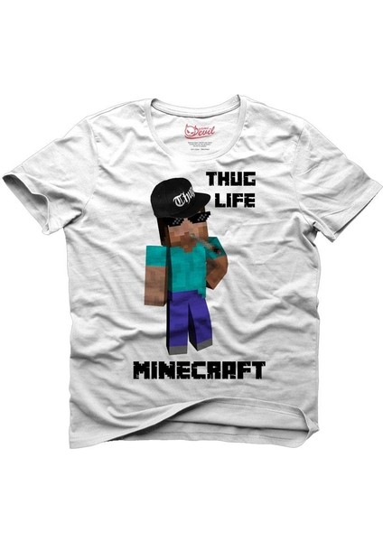 Minecraft Thug Life Beyaz Erkek T-Shirt