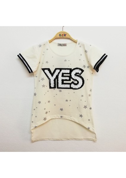 Kız Çocuk Yes Baskılı T-Shirt Ekru 12 Yaş K-239