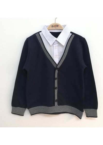 Erkek Çocuk Gömlek Yaka Okul Düğmeli Sweatshirt