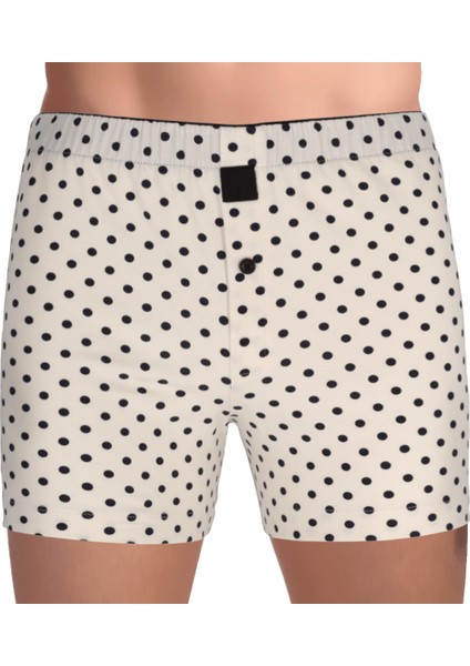 Krem-Siyah Puantiyeli Jersey Penye Baskılı Erkek Boxer