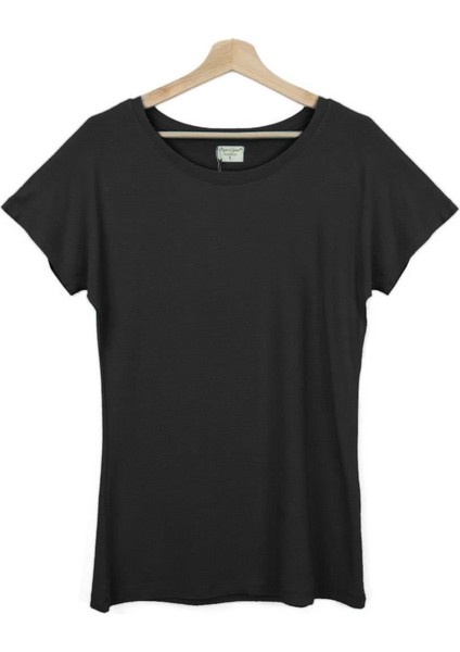 - Açık Yaka Salaş Antrasit Kadın T-Shirt