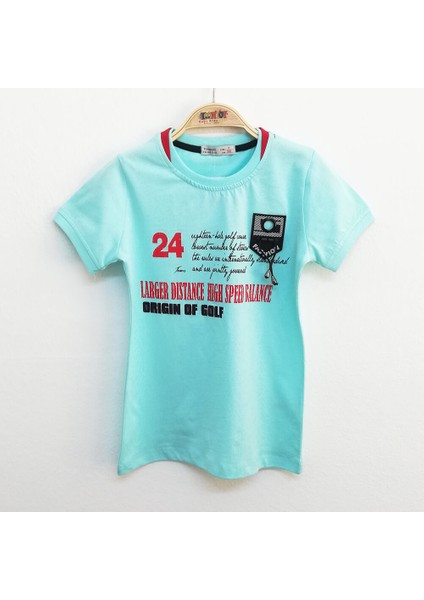 Erkek Çocuk T-Shirt Cep Baskılı Turkuaz 7 Yaş K-245