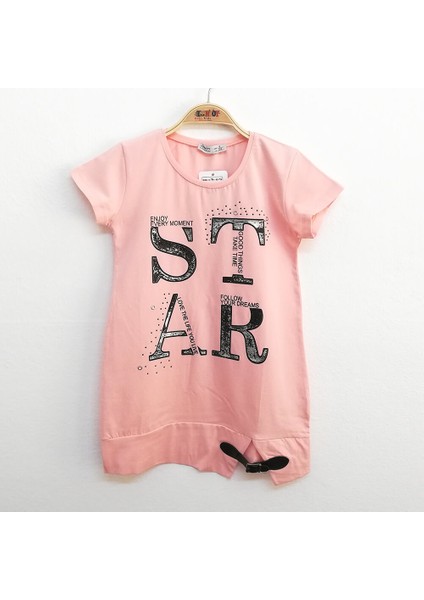 Kız Çocuk Star Baskı T-Shirt Pudra 10 Yaş K-270