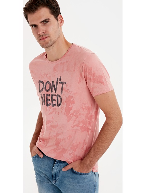 Pembe Baskili Bisiklet Yaka Pamuklu Tisort Lc Waikiki