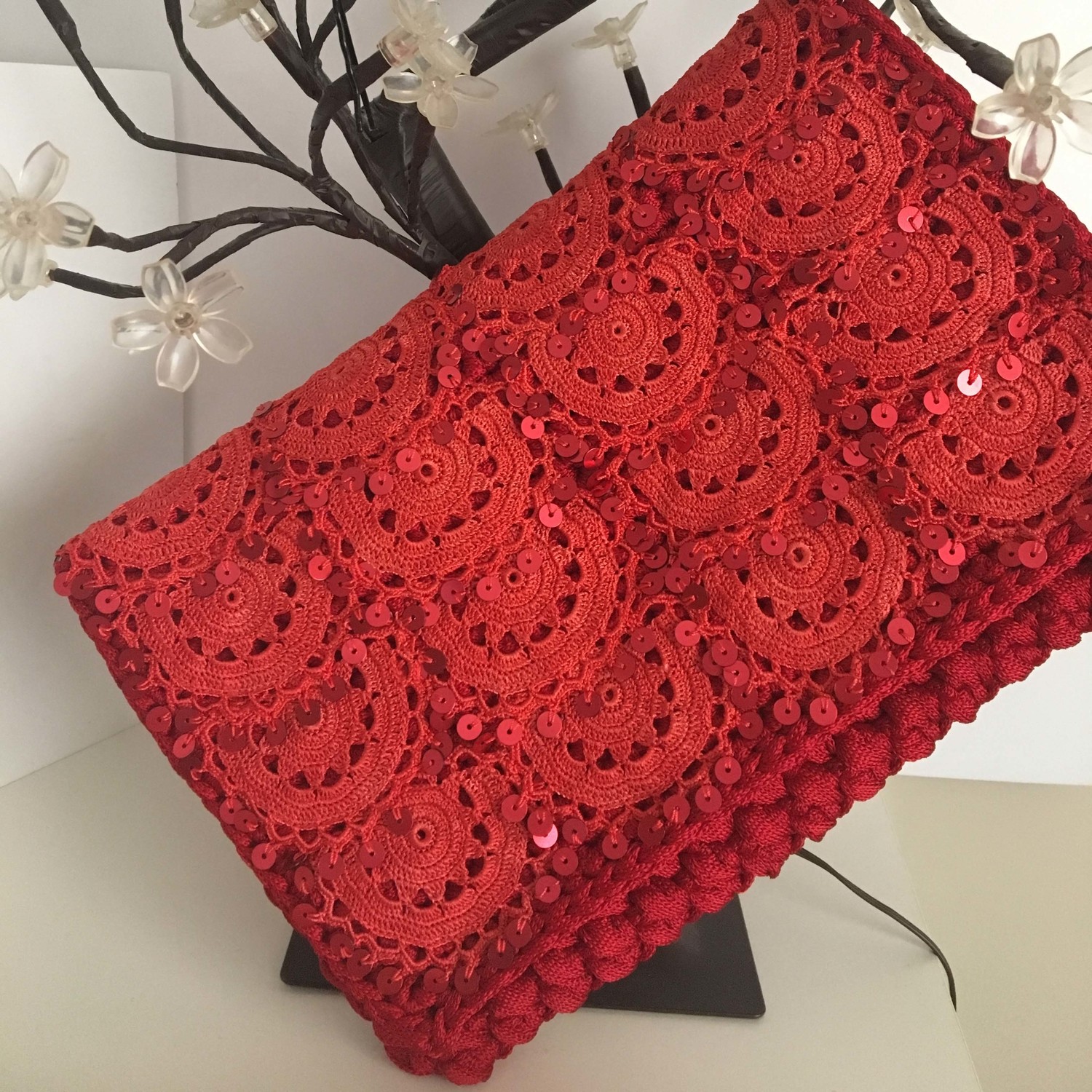 Pafuli El Yapımı Etnik Clutch Çanta Kırmızı
