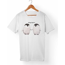 Muggkuppa Penguen Baskılı Çocuk Beyaz T-Shirt