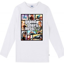 Gta 5 Çocuk T-Shirt Uzun Kollu Beyaz Unisex