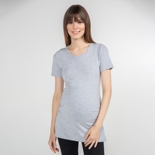 Funna Mamma Bisiklet Yaka Hamile T-shirt Carina Gri