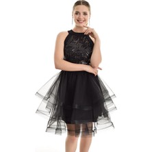 Sense Kadın Siyah Valonlu Kat Kat Tül Etek Etk32241