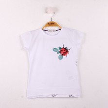 Toontoy Kız Çocuk T-shirt Uğur Böceği Nakışlı