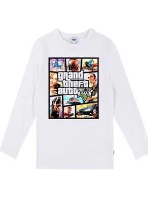 Gta 5 Çocuk T-Shirt Uzun Kollu Beyaz Unisex