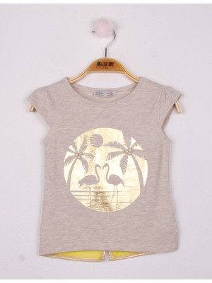 Toontoy Kız Çocuk Varak Palmiye Baskılı T-shirt
