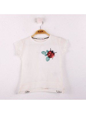 Toontoy Kız Çocuk T-shirt Uğur Böceği Nakışlı