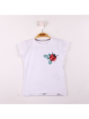 Toontoy Kız Çocuk T-shirt Uğur Böceği Nakışlı