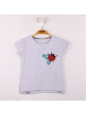 Toontoy Kız Çocuk T-shirt Uğur Böceği Nakışlı