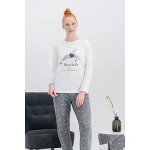 Unicorn Fly Krem Kadın Pijama Takımı