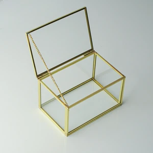 El Crea Designs Gold Pirinç Brass Dekoratif Kapaklı Cam Takı Kutusu 15 x 10 x 8 cm