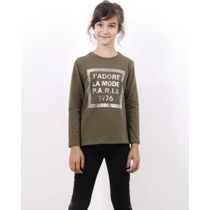 Kız Çocuk Jadore Varak Baskılı Sweatshirt Haki 8 Yaş K-330