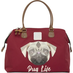 Bordo Pug Baskılı Omuz Askılı Çanta