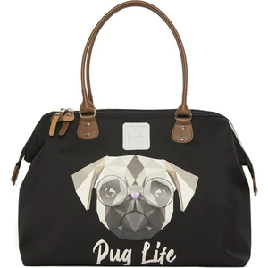 Siyah Pug Baskılı Omuz Askılı Çanta