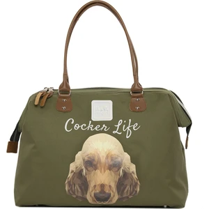 Haki Cocker Spaniel Baskılı Omuz Askılı Çanta