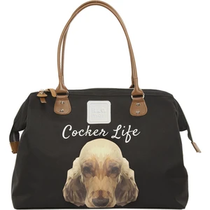 Siyah Cocker Spaniel Baskılı Omuz Askılı Çanta