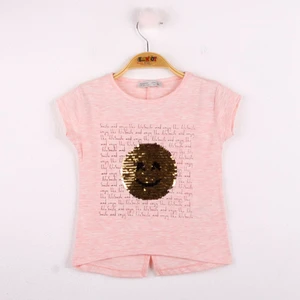 Kız Çocuk Gülen Yüz Pullu Nakış T-shirt