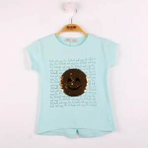 Kız Çocuk Gülen Yüz Pullu Nakış T-shirt
