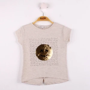 Kız Çocuk Gülen Yüz Pullu Nakış T-shirt