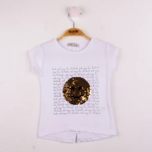 Kız Çocuk Gülen Yüz Pullu Nakış T-shirt