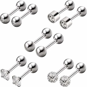Gri Çelik Takım Taşlı Bayan Erkek Küpe Piercing EB61BY