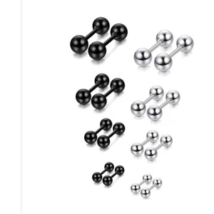 8 Çift Kulak Çelik Bayan Erkek Siyah Küpe Piercing EB63