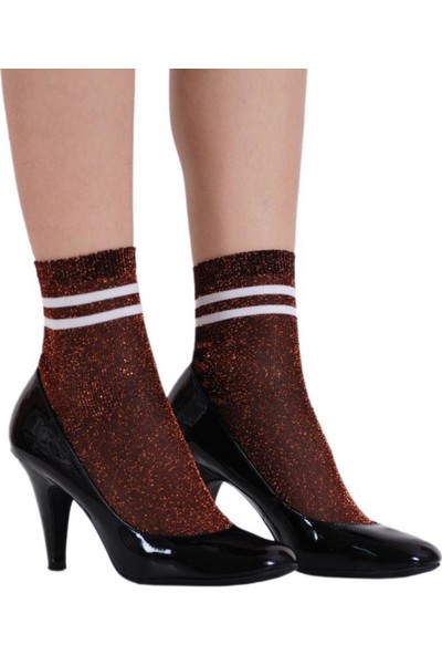 Brogetti Victoria Bakır Renk Simli Çizgili Çorap