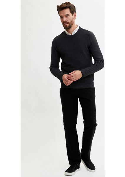 Basic Slim Fit Bisiklet Yaka Basic Triko Kazak L1434AZ19WN