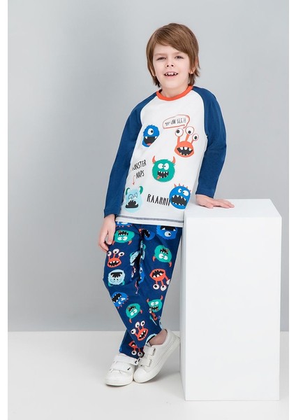Monster Naps Krem Erkek Çocuk Pijama Takımı