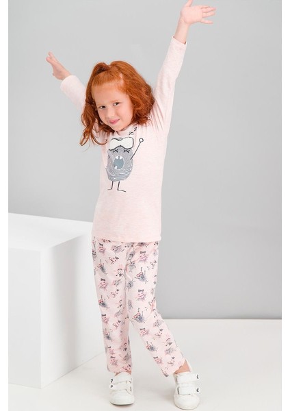 Little Monster Pembemelanj Kız Çocuk Pijama Takımı
