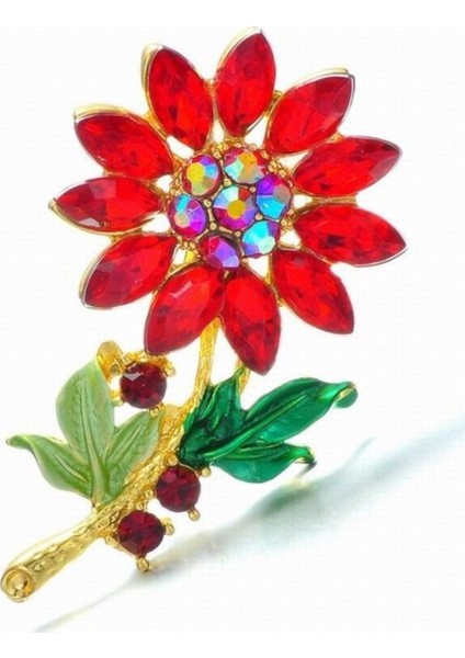Kırmızı Çiçek Broş