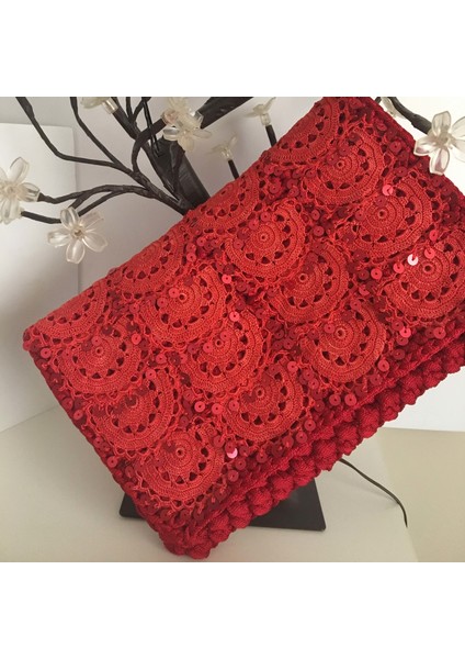 El Yapımı Etnik Clutch Çanta Kırmızı