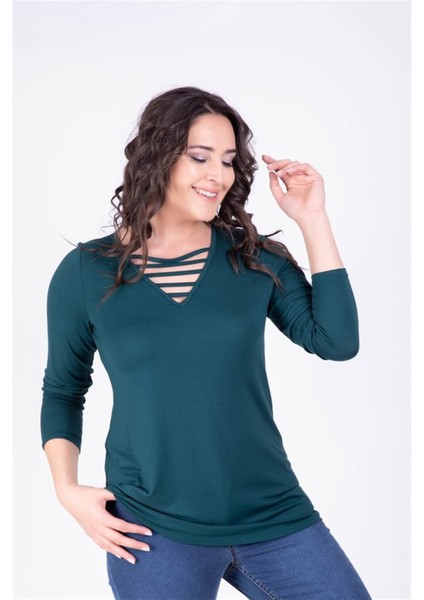 Yakası Biyeli Bluz 34122