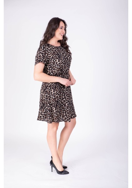 Belden Lastikli Leopar Elbise 34400