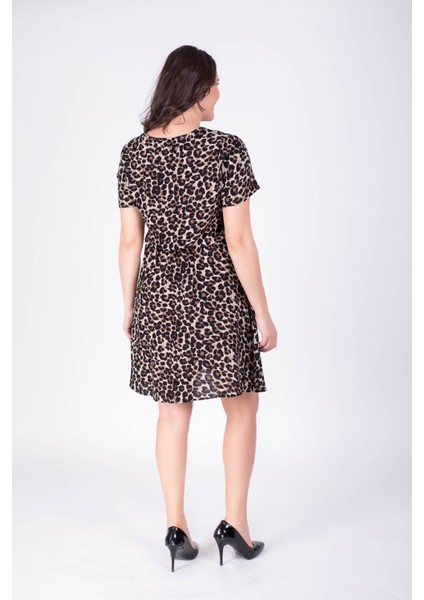 Belden Lastikli Leopar Elbise 34400