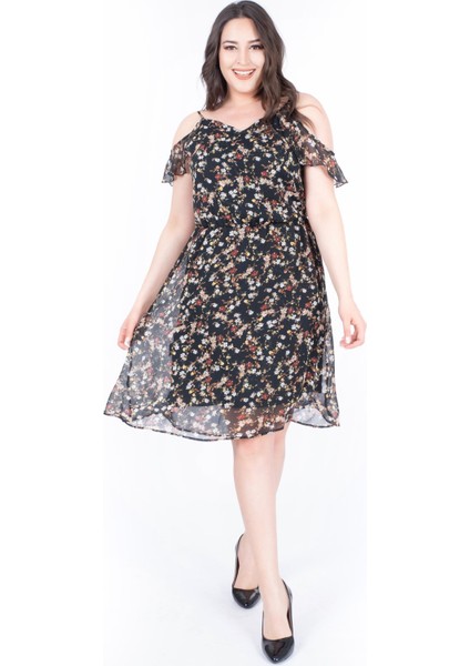 Düşük Kol Şifon Elbise 34506