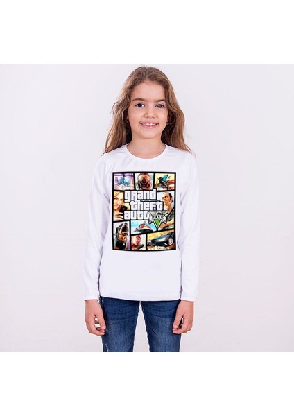 Gta 5 Çocuk T-Shirt Uzun Kollu Beyaz Unisex