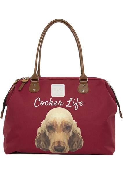 Bordo Cocker Spaniel Baskılı Omuz Askılı Çanta