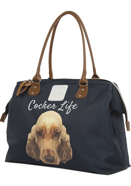 Lacivert Cocker Spaniel Baskılı Omuz Askılı Çanta fiyatları