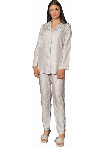 5143 Önden Düğmeli Uzun Kollu Pijama Takım