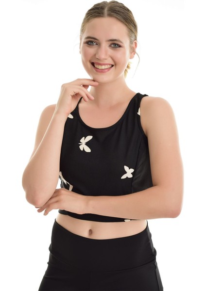 Kadın Siyah Kelebek Desenli Bluz Blz31640