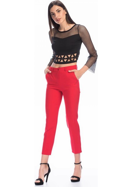 Kadın Kırmızı Kumaş Pantolon Pnt19003