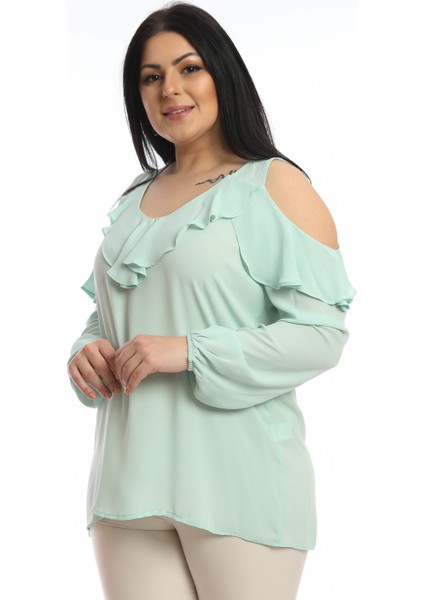 Kadın Omuz Detaylı Fırfılı Krep Bluz P422